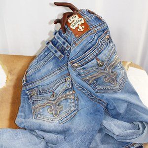 Rock Revival Distressed Styling Boot Jeans, Size 33